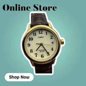 New Timex T20071WF Indiglo Women's Gold Tone Brown Leather Strap Watch 30M WR